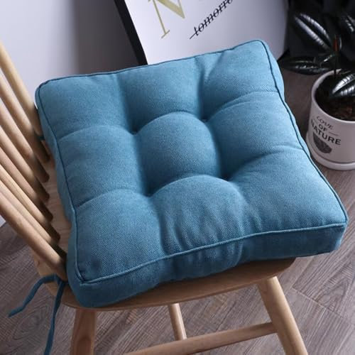 Bettschlange 2er Set Stuhlkissen mit Bändern, Sitzkissen Boden für Indoor und Outdoor, Waschbare Stuhlauflage für Bank und Stuhl, Bodenkissen für Zuhause Büro Küche Esszimmer,Blau,Quadrat, 50x50cm