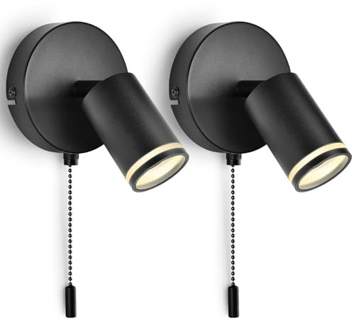 YindaLux 2 Stücke Wandlampe mit Schalter Innen - Schwenkbar 350°+90° Wandleuchte mit Schalter - mit GU10 Fassung Max.50W - 230V Schwarz Matt Wandspot für Wohnzimmer Schlafzimmer Ohne Leuchtmittel