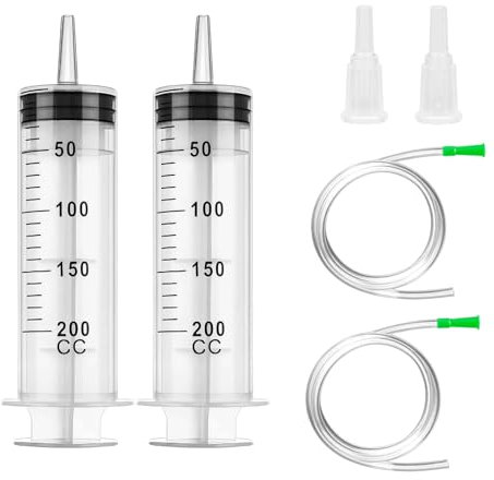 2 Stück Spritzen, Spritze 200ml Spritze mit Schlauch, Große Spritze, Ölspritze, Spritzen Set für Industrie