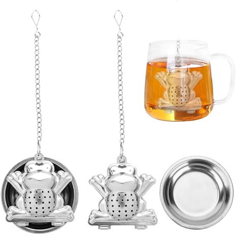 TOCCOOL 2PCS Fred Tea Frog Infuser, Frog Tea Maker, Soaking Machine, Stainless Steel Mesh Tea Filter, Animal Shaped Small Tea Filter Set, for Mugs, Teapots, Water Cups (Frog Shaped)