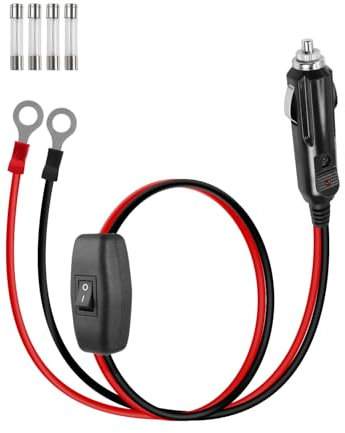 RIIEYOCA Cavo di prolunga per accendisigari da 12 V 24 V maschio a O-Ring, 16 AWG, resistente, 15 A, cavo di alimentazione di ricambio con interruttore on/off, per auto e barche (0,6 m)