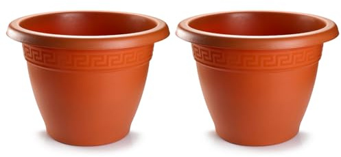 Tradineur Lot de 2 pots ronds en terre cuite en plastique pour extérieur et intérieur Marron Ø 50 cm