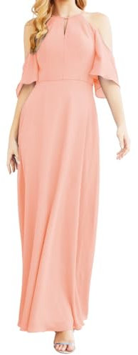 Halter Principessa Abiti da Damigella D'Onore Spalla Fredda Abiti Da Prom Chiffon Formale, Rosa pesca., 64 Più