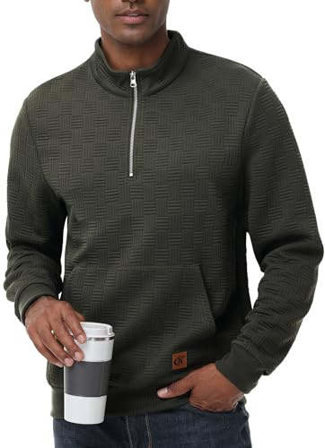 Tyhengta Herren 1/4 Zip Pullover Winter Stehkragenpullover Langarm Sweatshirt Waffel Strickpullover Pullover mit Tasche