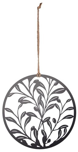 UNUS Aufhänger Olivenblätterornament aus Metall zum Aufhängen Wanddeko Türdeko 25cm schwarz