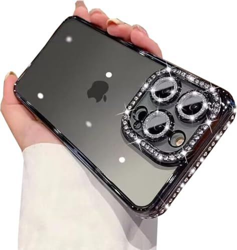 PIXFAB Case for iPhone 13 Pro, Diamond Glitter Phone Case [Ultra Slim] Scratch Resistant Sparkle Bling Gel Rubber Soft Skin Silicone [Protective Case] Clear Cover for iPhone 13 Pro - Black