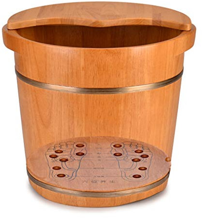 DSeenLeap Fußbad aus Eichenholz, Fußmassagebad, Fußbad für den Haushalt, Fußbad, Fuß-Spa, Waschbad für den Haushalt (34 cm mit Abdeckung)