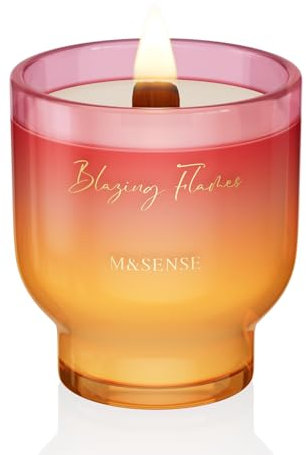 M&SENSE 270g Duftkerze Lodernde Flammen mit Knisterndem Holzdocht - 55 Stunden Lang Brennende Sojawachs Duftkerzen im Glas, Luxusgeschenke für Frauen, Ungiftige Aromatherapiekerze