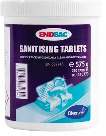 Endbac Sanitising Tablets - Effective Cleaner for Utensils & Surfaces | Powerful Germ | Utensils & Surfaces | Protection & Disinfection Solution - 230 Tablets