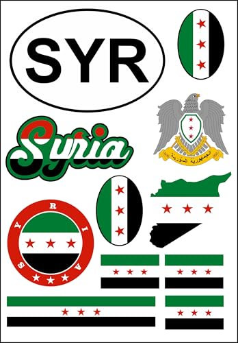 Daged Syrien alte fahne Aufkleber 11 Stück Karte Stickerbogen - PKW Auto Motorrad Biker Flagge Fahne Deko AK