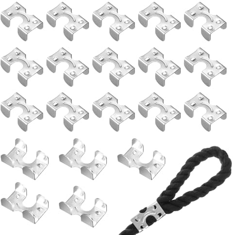 Thatyro 20 Pieces Metal Double-Ended Rope Clamps, 1/4 Heavy Duty Rope Loop End Clip, Zinc Plated Rope Crimp for Twisted or Braided String Cord 14/45 (8 mm) to 2/5 (10 mm) (20)