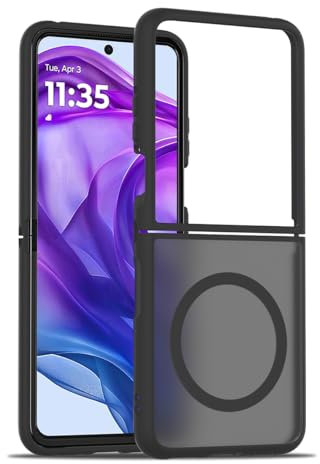 Sawiqpd for Motorola Moto Razr 50 Ultra Case, for Moto Razr+ 5G 2024 Case Compatible with MagSafe, Magnetic Translucent Matte Phone Cover Military Grade Slim Silicone Bumper Shockproof Case, Black