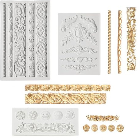 3 Pezzi Barocco Stampo in Silicone, 3D Vintage Moldo di Silicone, Stampi Fondente Stampo per Torta, Barocco Decorazione Molds per Dessert Cioccolato Gioielli Argilla (Grigio)