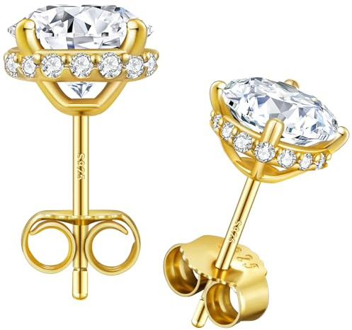 KRKC Moissanit Ohrringe, Moissanite Ohrstecker für Damen, 14K Gold Vergoldetes 925 Sterling Silber, Halo-Blüten Design, 2 Karat D-Farbe VVS1 Hypoallergen, Geschenk für Frau Mutter Freundin Sie