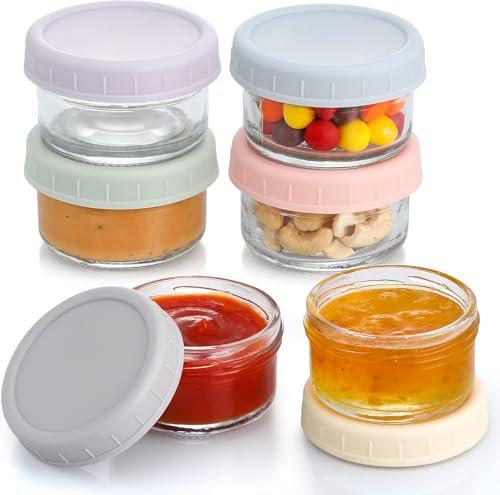 VITEVER 6 Pack Salad Dressing Container To Go, 2.7 oz Glass Small Condiment with Lids, Dipping Sauce Cups Set, Leakproof Reusable for Lunch Box Work Trip.
