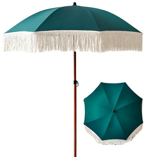 HAOKKV 5.9ft/180cm Round Outdoor Parasol, Retro Fringed Garden Umbrella With 8 Ribs, UV Protection, Without Base