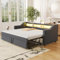 Polsterbett Ausziehbares Bett 90/180x190, Schlafsofa Bett mit LED-Beleuchtung&Ablagefächern&Ladestation, Tagesbett Funktionsbett Bettsofa Gästebett Jugendbett mit Lattenrost, Ohne Matratze,Dunkelgrau