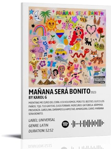 LHCCHL Karol G Mañana Será BonitPhoto Póster de paisaje para decoración del hogar y la oficina, lienzo decorativo para pared, impresión moderna de pared, decoración familiar y baño, estilo 20 x 30 cm