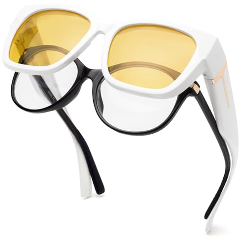 Face Shadow Night Driving Glasses For Women Men Polarized Fit Over Glasses | Anti Glare HD Night Vision Glasses,Yellow Tinted Glasses for Night Driving