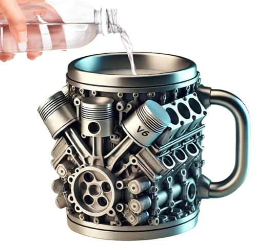 GGesii Tasse à café en acier inoxydable 3D V6 300 ml V Engines - Tasse à café en acier inoxydable - Ornements pour les amateurs de voitures et les fans de course (V6)