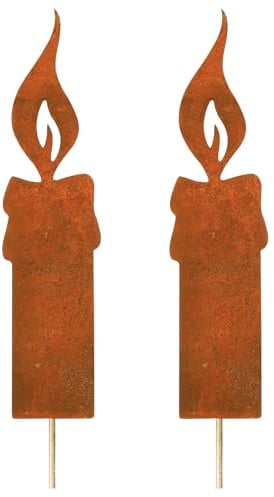 2er Set Rost Weihnachten Deko Outdoor, Groß Rost Kerzen Gartenstecker Roststecker Weihnachtsdeko Draußen, Gartendeko Weihnachten, Winter Deko Garten für Advent, Weihnachts Balkon Gartendeko Grabschmu