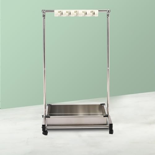 Dalumian Movable Floor-Mounted Mop Rack, Mop and Broom Holder with Wheels, Movable Utility Outdoor Tool Stand, Garden Tool Organizer for Garden Garage Schools Factories(10 slots+12 hooks)