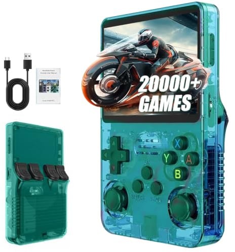 R36S Retro Handheld Games Console, 20,000+ Classic Games Portable Pocket Video Player with 3.5 Inch HD Screen, Open Source Linux System Screen for Teens and Adults (Green 64G)