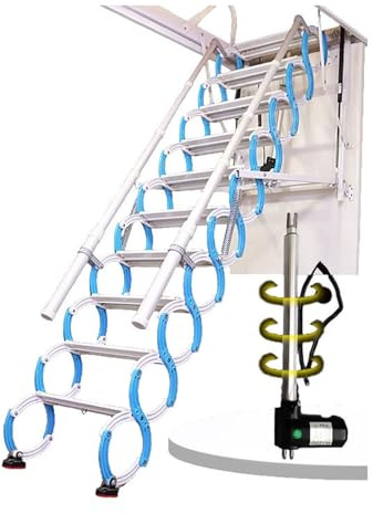 bodentreppe Elektrische Teleskopleiter, unsichtbare, wandmontierte, klappbare Teleskopleiter mit Handläufen for den privaten und gewerblichen Gebrauch dachbodenleiter(Bleu,80/90cm)