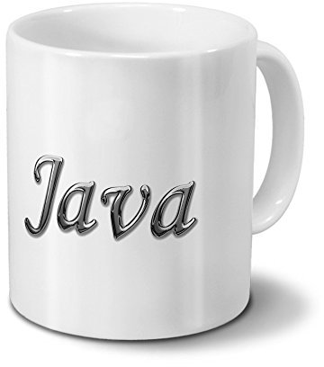 printplanet Tasse mit Namen Java - Motiv Chrom-Schriftzug - Namenstasse, Kaffeebecher, Mug, Becher, Kaffeetasse - Farbe Weiß