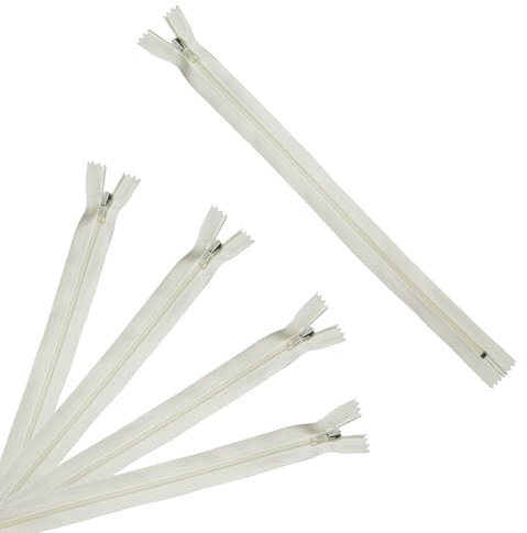 Trimz 35 cm Langer Reißverschluss mit 4 mm Zähnen, Polyester, 35 cm, cremefarben, 5 Stück