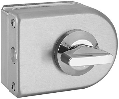 Fdit Serratura per porta in vetro, senza telaio, in acciaio inox, dotata di maniglia girevole, priva di toppa per l’inserimento chiave, a forma di semicerchio, perfetta per l’utilizzo