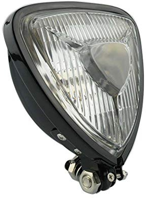 JaneShop Motorrad Frontscheinwerfer Universal Retro Änderung Dreieckige Metall Scheinwerfer Fit Für Replacement for Harley Chopper Cafe Racer Benutzerdefinierte (Schwarze transparente Linse)