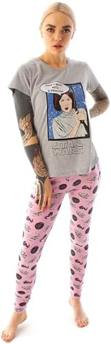 Star Wars Pyjamas Women's Princess Leia Leggings Loungepants & T-Shirt PJ Set M Grey