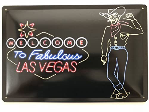 Plaque en tôle bombée 20 x 30 cm avec inscription Welcome to Fabulous Las Vegas Neon Style USA