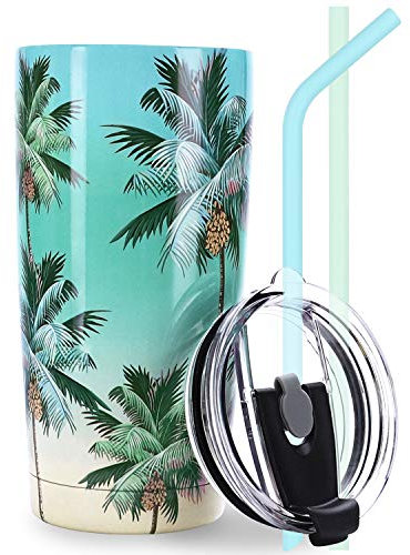 NymphFable 590ML Palmier Mug Isotherme de Voyage Travel Mug Thermos Cafe Tasse Thermos Double Paroi