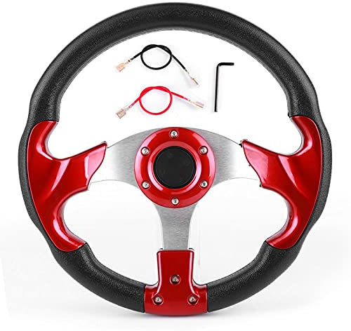 Volant de course, 320 mm / 12,5 pouces en fibre de carbone PVC cuir voiture Sport volant dérive de course avec bouton de klaxon couleur rouge pièce modifiée universelle