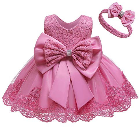Robe formelle en dentelle brodée avec couvre-chef, 0 à 24 mois, Rose poudré, 18-24 mois