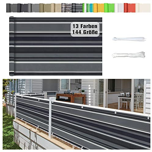 Stootrel Balkonschutz Balkonabdeckung, 80 X 700CM Blickdichte Balkonumspannungen Balkonabdeckung Wind&UV Schutz Wasserdicht Balkonumrandung mit Ösen und Kordel, Schwarz und weiß
