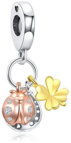 LaMenars Natur Klee Glühwürmchen Marienkäfer Flamingo Marienkäfer Charm für Armbänder 925 Silber Anhänger Perlen für Halsketten Baumeln zum Muttertag Geburtstag