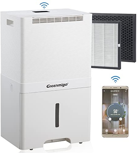 Greenmigo Deshumidificador 55L/día WiFi con App,Secar la Ropa y a Purificar el Aire con Filtro HEPA y Carbón Activo,Drenaje Continuo,Temporizador 24h,Sensor de Humedad,Elimina Humedad y Condensación