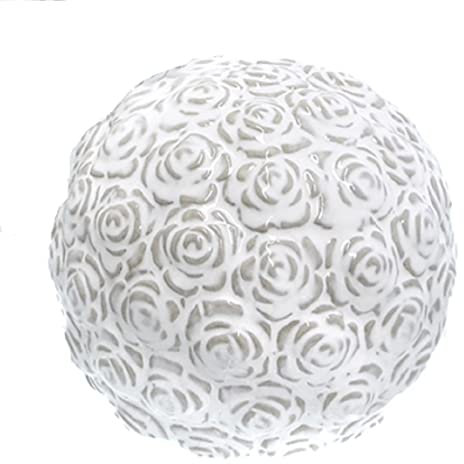 Dragimex dekorative ausgefallene Deko-Kugel Keramik-Kugel Motiv Rosenblüte in cremeweiß glasiert (klein ca. 12 x 10 cm hoch)