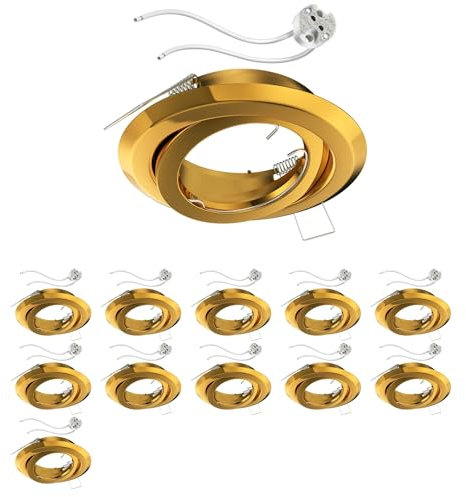 ledscom.de 12 Stück Deckeneinbaurahmen FABI, rund, schwenkbar, gold glänzend, inkl. GU5.3 Fassung