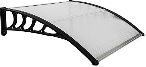 Outvita Fenstermarkise, Türvordach, Polycarbonat-Abdeckung, Vordertür, Außenbereich, Terrasse, Markise, Vordach, UV-Schutz, Regen, Schnee, Sonnenlicht, Hohlblech, transparente Platte und schwarze