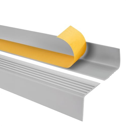 Profilo per bordi scale - Profilo angolare in PVC autoadesivo, Paraspigolo - Strisce antiscivolo per gradini - RGP 50x42mm, grigio chiaro, 150cm