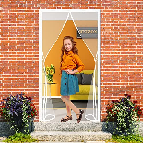 Porta Zanzariera Magnetica 215 x 245 cm Tenda zanzariera Magnetica, Zanzariere su Misura Chiudi Automaticamente Impedendo agli Insetti di Entrare per Porte d'IngressoPorte Cortili - Bianco A