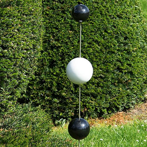 CIM Gartenstecker - Mirror 3K Edelstahl Schwarz Weiß – Höhe: 130cm - Edelstahl-Kugeln lackiert - Vielseitige Haus und Gartendekoration