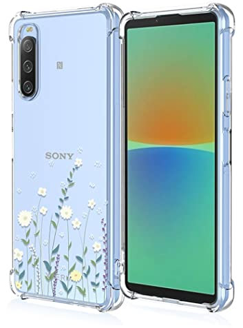 RankOne Hülle Geeignet für Sony Xperia 10 IV (6 Inches) Transparente TPU Silikon Farbzeichnungsmuster Case - Blumen 10