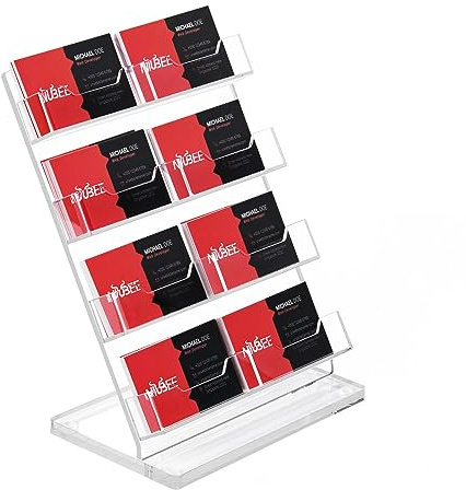 NIUBEE Visitenkartenhalter aus Acryl, 8 Fächer, doppelte Kapazität, Visitenkartenständer für Schreibtisch, 4 Ebenen, transparent, Geschenkkarten-Display für Büro, Veranstaltung, Ausstellung