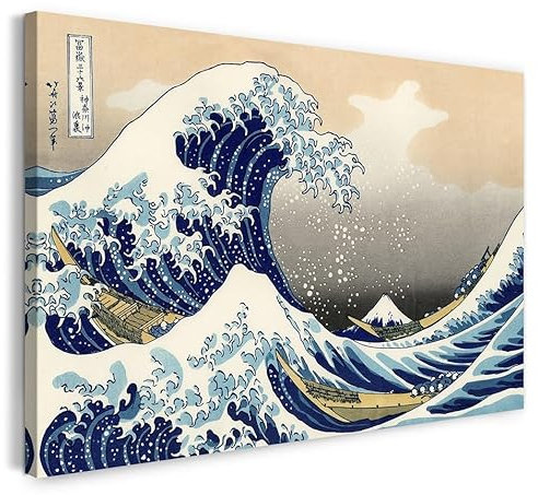 Leinwandbild (40x30cm) Katsushika Hokusai: Die Welle - Unter der Welle vor Kanagawa (Kanagawa Oki Nami Ura), auch bekannt als Die Große Welle, aus der Serie Sechsunddreißig Ansichten des Bergs Fu..