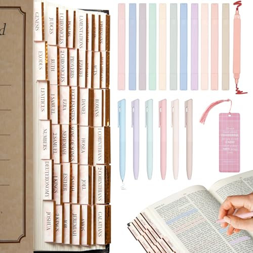 CANIPHA 12 nicht verlaufende Bibel Textmarker und 6 glatte Bibelstifte mit 96 laminierten Bibel-Tabs-Set, Bibel-Lernzubehör, Bibel-Marker, Bibel-Lerner, Bibel-Tagebuch-Zubehör für das Schulbüro